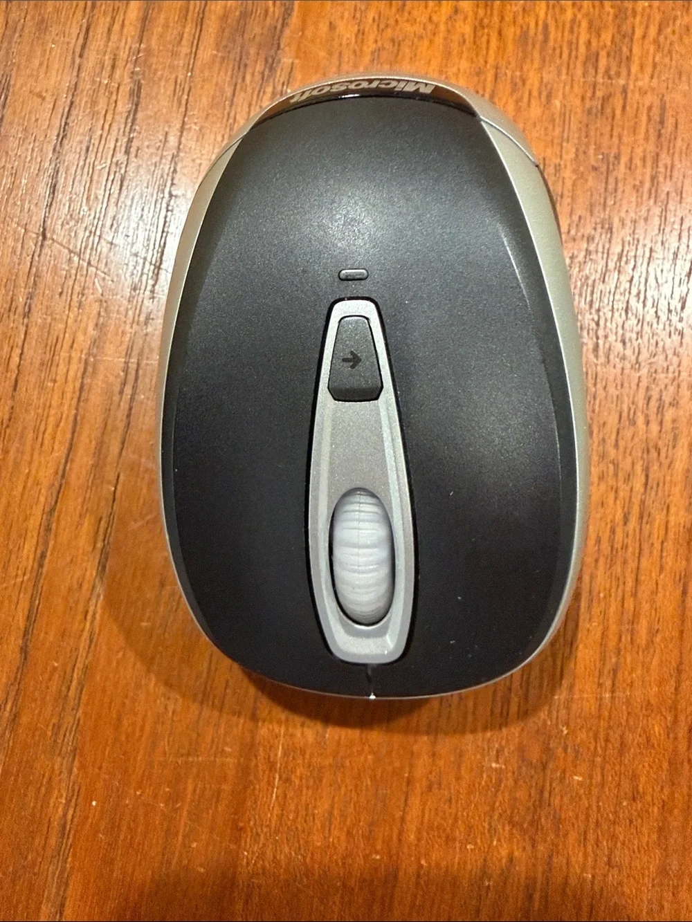 Microsoft Black and Silver Wireless Optical Mouse - Compact Ergonomic Design
